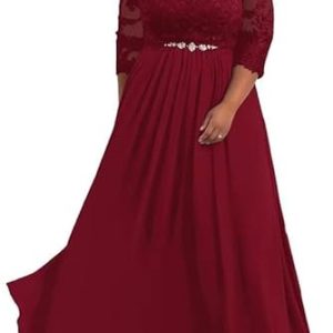 TANPAUL V-Ausschnitt Brautmutterkleider Spitze Applikationen Chiffon Gastkleider Abendkleid Burgund 32