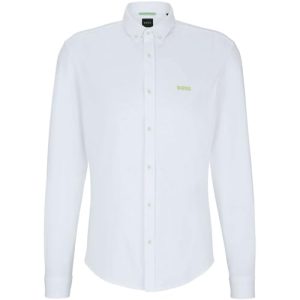 BOSS Herren BIADO R Regular-Fit Hemd aus Baumwoll-Jersey mit Button-Down-Kragen Weiß M