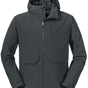 Schöffel Herren Jacket Lausanne M, Funktionsjacke mit Kapuze, wasserdichte, leichte Sommerjacke mit Pack-Away-Tasche, asphalt, 48