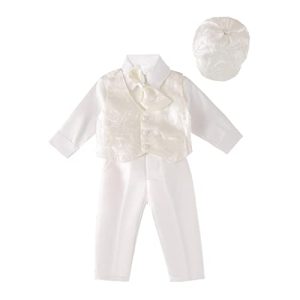 Lito Angels Baby Jungen Taufkleidung Taufanzug Taufe Kleidung Anzug mit Haube Größe 9-12 Monate 80, Elfenbein