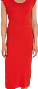 Tommy Hilfiger Damen Slim Rib DRS MIDI Cap Sleeve WW0WW41273 Bodycon Kleider, Rot (Fierce Red), XXL