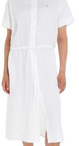 Tommy Hilfiger Damen Hemdkleid Leinen Midi Shirt Dress Knielang, Weiß (Th Optic White), 40