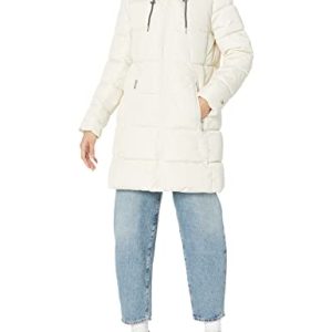 Tommy Hilfiger Damen Solide Lange Kapuze Pufferjacke, Weißer Sand, L