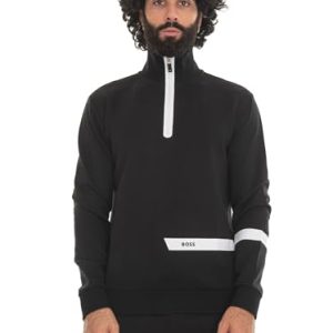 BOSS Herren Sweat 1 Troyer aus Baumwoll-Mix mit Logo-Streifen Schwarz M