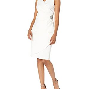 Alex Damen Schlankmachendes kurzes gerüschtes Rüschen (zierlich und normal) Kleid für besondere Anlässe, Ivory, 34