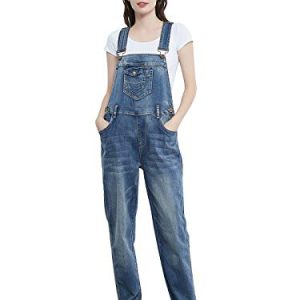 ANNA-KACI Frauen Leicht Sommer Denim Blue Jeans Gerades Bein Taschen Latzhose mit Taschen