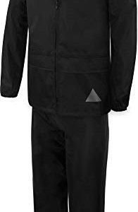 normani Kinder-Regenanzug Softshellset mit Fleecefutter 2-teilig wasserdichtes Set aus Regenjacke und Regenhose für Jungen und Mädchen - Wasser- und Winddicht Farbe Dunkelschwarz Größe L/146-152