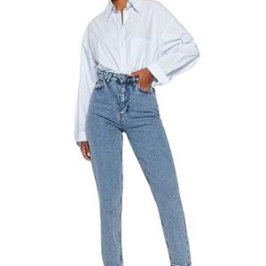 TRENDYOL Damen Gerade Mama Hohe Taille Jeans, Indigo, 34