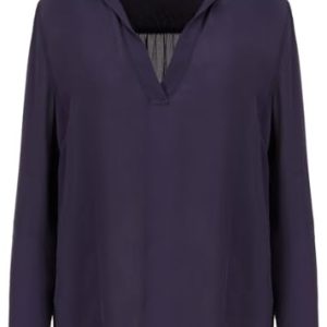 Armani Exchange Women's Long Sleeve Polo V-Neck Viscose Blouse, Blueberry Jelly, Small