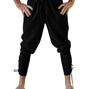 YAOHUOLE Leinen Hose Herren Mitteralter Freizeithose Herren Mitteralter Wikinger Hose Herren Mittelalter Schwarz L