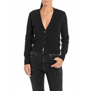 Replay Damen Strickjacke Cardigan, Black 098 (Schwarz), XXS