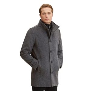 TOM TAILOR Herren Wollmantel mit Innenjacke 1032506, 30500 - Dark Grey Black Herringbone, XXL