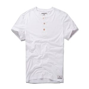 SFASD Herren Hemden Kurzarm Henley-Shirts for Männer Sommer regulärer Crewneck Drei-Knopf-Kurzarm atmungsaktives Henley-Shirt (Color : White, Size : XXL)