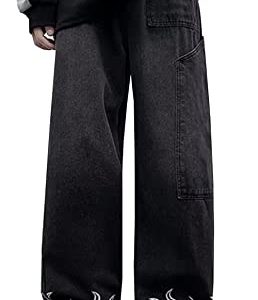 AIEOE Jungen Baggy Jeans Y2K Cargo Hosen Weites Bein Hip Hop Streetwear Jeanshose Casual Vintage Teenager Cargohose Bootcut Gerade Denim Jeans - M