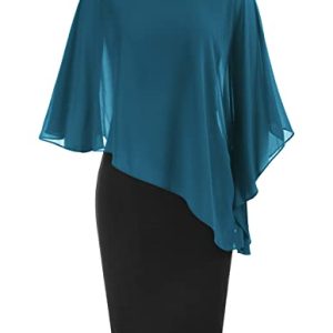 Hanna Nikole Damen Festkleid Business Kleid Pfauenblau + Schwarz S