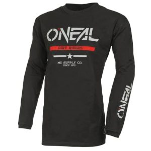 O'NEAL Element Youth Cotton Jersey Squadron V.22 I MX MTB Shirt I Kinder Sportshirt Jungen Langarm I MTB MX I Slim Fit für perfekte Passform I 100% Baumwolle | Schwarz Grau | XL