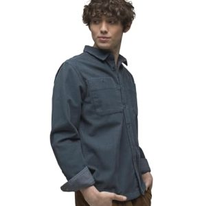 prAna Ridgecrest Langarm-Standard-Passform, Deep Stellar, Klein