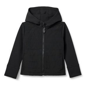 Amazon Essentials Mädchen Active-Jacke mit durchgehendem Reißverschluss und Kapuze, Schwarz, 11-12 Jahre