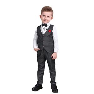 Jungen Herbst Kleidung Set Langarm Shirts + Weste + Hose 4 Stück Kleine Jungs Gentleman Outfits Set Grau 2-3 Jahre