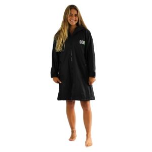 COR Surf Schwimm-Parka, schwere, warme Surfjacke für Herren, Damen, große Kinder, wasserabweisendes und saugfähiges Frottee-Innenfutter (XS, Schwarz)