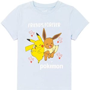 Pokemon T-Shirt Mädchen Kinder Pikachu Eevee Freunde Spiel Blaue Top 5-6 Jahre