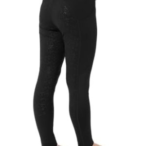 HORZE Kinder Reitleggings DEA, Reithose Mädchen, Gürtelschlaufen, Vollbesatz, Handytasche, Schwarz, 134/140