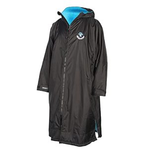 4Monster Schwimm-Parka mit Kapuze, schnelltrocknender Neoprenanzug, wasserdicht, warmer Mantel, Surf-Poncho für Wassersport, Strand und Pool (langärmelig, Schwarz, Größe M)