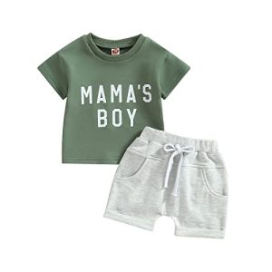 Himllauen Baby Jungen Sommer Outfit T-Shirt + Shorts Zweiteiler Set Neugeborene 0-3 Jahre Kinder Kleidung (Mama's Boy 2 Grün, 0-6 Months)