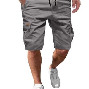 JMIERR Kurze Hosen Herren Baumwolle Cargo Shorts Herren Sommer Freizeithose mit Taschen Grau L