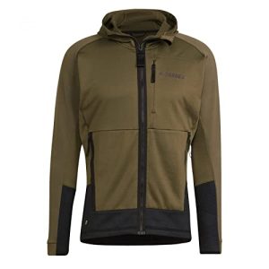 adidas Mens Polarfleece-Full Zip Terrex Tech Flooce Hooded Hiking Fleece Jacket, Focus Olive, H51484, L