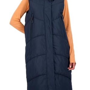 ALIFE AND KICKIN JuneAK A Long Vest - Steppweste Damen Lang, Weste Damen Wattiert in Daunenoptik, Leichte Ärmellose Daunenweste mit Kapuze, Damen Steppweste, Weste marine M