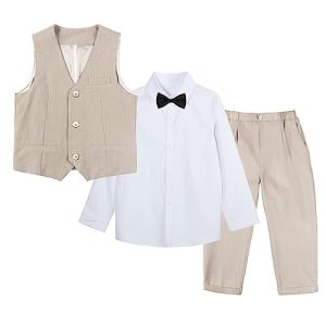 LOLANTA 4-teiliger Anzug für Jungen, Westen-Set, Kindergeburtstag Hochzeitsparty, Beige, 150, 10-11 Jahre