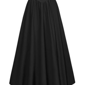 Damen Mittelalter Cottagecore Dress Rockabilly Flowy mit Taschen Einfarbig Swing-Rock Schwarz S