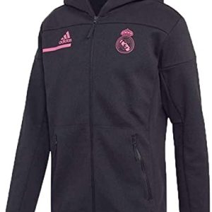 adidas Men's REAL MADRID ANTHEM JACKET (BLACK/SPRING PINK, Large)