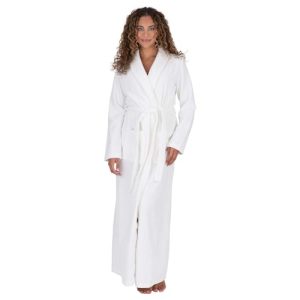 Be Relax Bademantel für Damen – Frottee-Baumwollmantel mit Schalkragen und Kapuze, warmer und gemütlicher Bademantel mit Gürtel und Tasche, Waffel-Robe weiß, Medium
