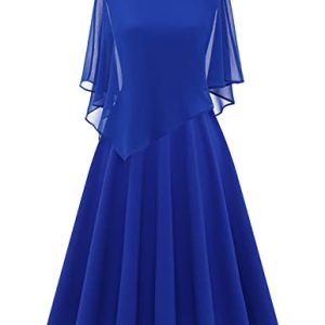 DRESSTELLS Damen Plus Größe Abendkleid Chiffon Cape Elegant Cocktailkleid Hochzeit V-Ausschnitt Knielang A-Linie Sommer Kleid Royalblue 3XL