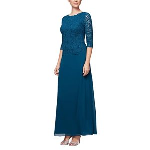 Alex Damen Long Mock Dress With Full Skirt (Petite and Regular Sizes) Kleid fr besondere Anlsse, Pfau, 46 EU