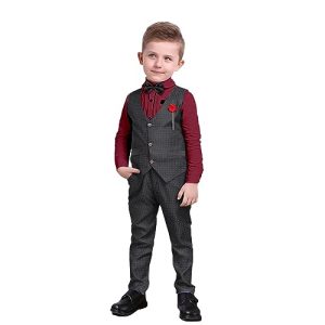 Nwada Jungen-Anzug-Set, Kinder-Blazer und Hosen-Outfit, formelle Anzüge für Kinder, Langarm-Hemden + Weste + Hose + Fliege, 4-teiliges Kinder-Smoking-Outfit für 5-6 Jahre
