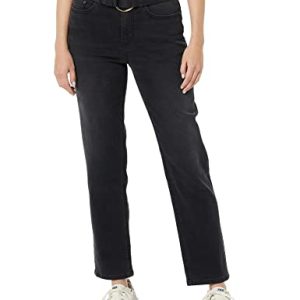 Amazon Essentials Damen Gerade Geschnittene Jeans Mit Hohem Bund, Verwaschenes Schwarz, 34