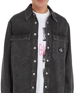 Calvin Klein Jeans Herren Jeanshemd Relaxed Linear Denim Shirt Langarm, Schwarz (Denim Black), XXL
