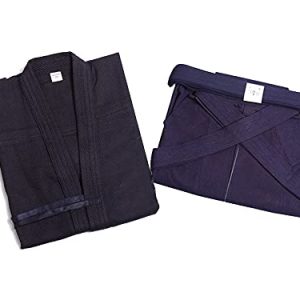 INSTO Mens Womens Japanische Traditionelle Kendo Kampfkunst Uniform Karate Kung Fu Ninja Aikido Jacken Keikogi Kendo Und Hakama Hosen Kleidung Set,Dunkelblue + Dunkelblau,Xxl/185