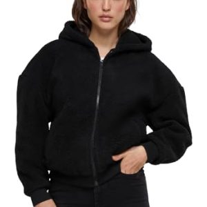 Urban Classics Damen TB6133-Ladies Oversized Sherpa Zip Hoody Kapuzenpullover, Black, M