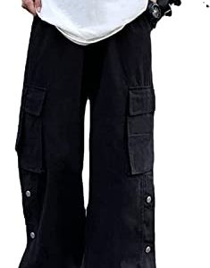 Linsennia Gothic Cargohose Damen High Waist Parachute Pants Herren Mädchen Seitenschlitz Baggy Streetwear Y2K Hose