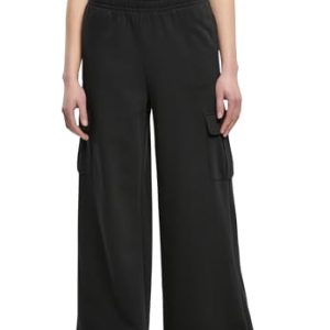 Urban Classics Damen TB6043-Ladies Highwaist Wide Leg Cargo Terry Pants Hose, Black, XXL