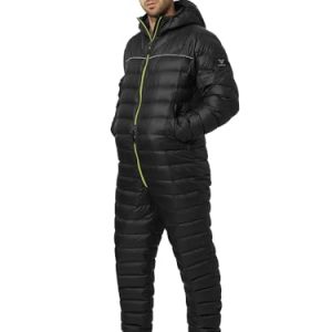 Walksey Down Suit, Der Daunen Outdoor Jumpsuit für Damen & Herren, Leicht Warm & Funktionell (Black, L)