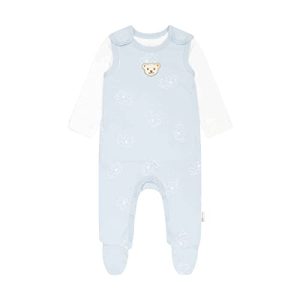 Steiff Unisex Baby Set Strampler mit Fuss + T-Shirt Langarm Kleinkind-Schlafanzüge, Celestial Blue, 56