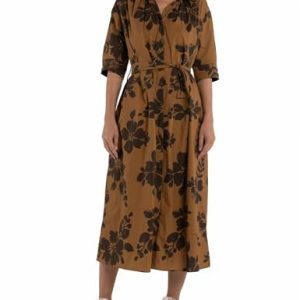 Replay Damen Kleid aus Baumwolle, Mehrfarbig (Brick/Brown 010), XS