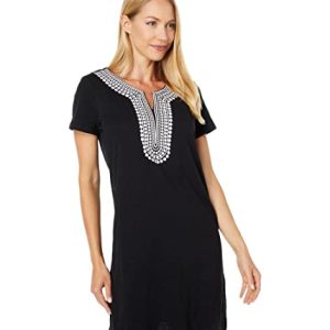 Tommy Hilfiger Damen Kurzärmeliges Alltagskleid Kleid mit Schnürung vorne, Black, L