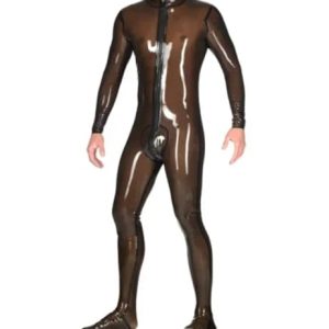 ODITE Latex-Anzug, Gummi, Catsuit, Gummi, Ganzanzug, Füße, Kaffeebraun, Transparent (Schwarz, XXXL)