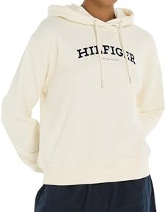 Tommy Hilfiger Damen Hoodie mit Kapuze, Weiß (Calico), XXS